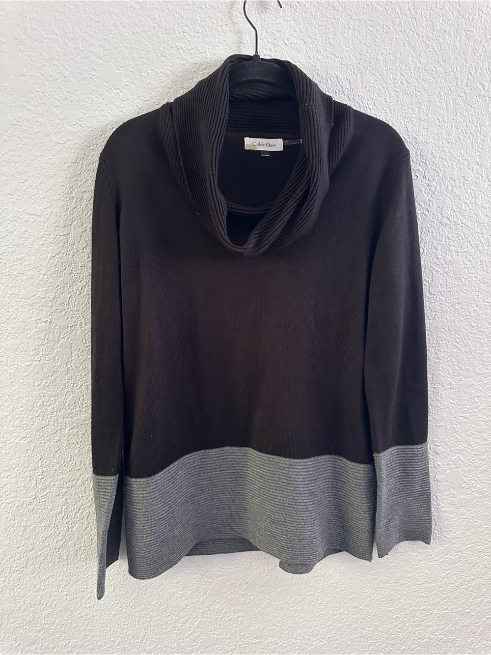 Calvin Klein Black Gray Colorblock Cowl Neck Sweater